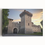 Stretched canvas artwork showcasing a vibrant landscape with a majestic castle set against a serene sky, perfect for home decor enthusiasts and art lovers.