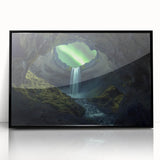 Framed acrylic artwork showcasing a stunning cave landscape in rich earth tones, featuring intricate details and a sleek black frame, perfect for modern decor.