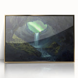 Framed acrylic artwork depicting a stunning landscape with intricate cave formations, featuring a gold frame that enhances its elegance. Ideal for home decor.