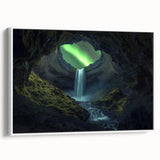 Framed canvas artwork depicting a stunning landscape featuring caves, presented in a sleek white frame, ideal for enhancing home decor with natural beauty.