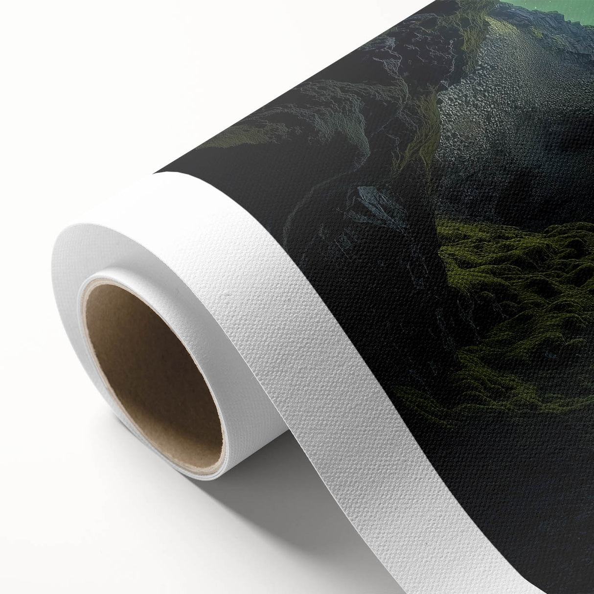 Rolled canvas art showcasing a stunning landscape scene with intricate cave formations and vibrant colors, expertly packaged in a durable cardboard tube for safe shipping. Perfect for enhancing home decor with a touch of natural beauty.