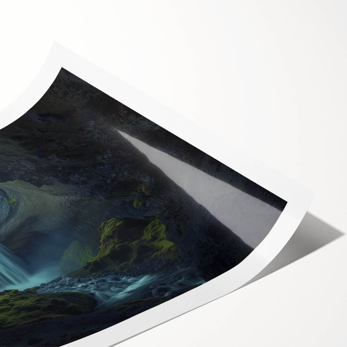 Stunning rolled print showcasing vibrant landscapes and intricate cave designs, beautifully packaged in a protective cardboard tube for easy display.