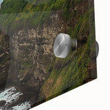 Vibrant acrylic landscape artwork depicting rugged cliffs and serene waters, captured in a close-up view highlighting intricate details and rich colors. Perfect for home decor or art enthusiasts.