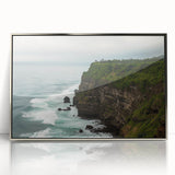 Framed acrylic artwork showcasing a stunning landscape of cliffs with a silver finish, perfect for enhancing modern home decor and interior design aesthetics.