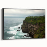 Framed canvas artwork showcasing a stunning cliff landscape with vibrant colors, mounted in a sleek black frame, ideal for enhancing modern home decor.