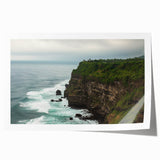 Stunning rolled print showcasing a dramatic landscape of rugged cliffs under a vibrant sunset, perfect for home decor or art enthusiasts.