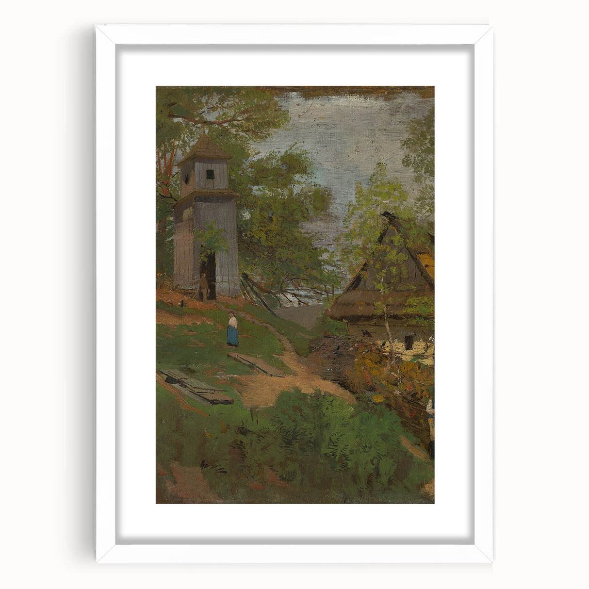 Romanticism Art: Wooden Belfry and Rustic Village Canvas Print