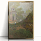 Romanticism Art: Wooden Belfry and Rustic Village Canvas Print