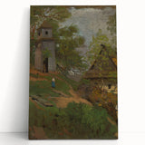 Romanticism Art: Wooden Belfry and Rustic Village Canvas Print