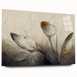 Gray & Gold Floral Serenity - Elegant Living Room Wall Art