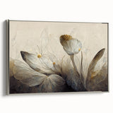 Gray & Gold Floral Serenity - Elegant Living Room Wall Art