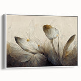 Gray & Gold Floral Serenity - Elegant Living Room Wall Art