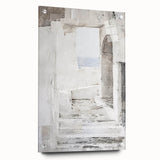 Abstract architectural wall art displayed on acrylic glass, showcasing a vibrant design with geometric patterns and side view pins for easy mounting. Ideal for modern decor enthusiasts.