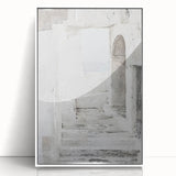 Framed abstract architecture wall art showcasing geometric shapes in a white and gray color palette, perfect for modern home decor. Ideal for adding a stylish touch to living spaces.