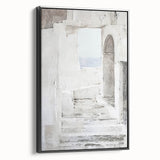 Framed canvas wall art showcasing a modern abstract architecture design in black tones, viewed from the side, perfect for contemporary home decor.