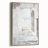 Framed canvas wall art showcasing an abstract architectural design in gold tones, highlighting intricate patterns and textures for modern home decor.