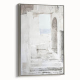 Framed abstract architecture wall art in silver, showcasing geometric patterns and modern design elements, perfect for contemporary home decor.