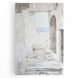 Abstract architectural wall art on stretched canvas, showcasing geometric patterns in shades of blue, gray, and white, perfect for modern home decor.