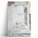 Abstract architectural wall art on stretched canvas, showcasing geometric shapes in vibrant colors. Ideal for modern decor, enhancing any space with artistic flair.