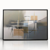 Framed acrylic artwork showcasing a bold abstract geometric design in black tones, perfect for modern home decor. Ideal for adding a contemporary touch to living spaces or offices.