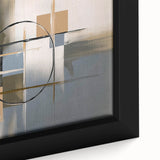 Close-up of an abstract geometric framed canvas showcasing vibrant colors and intricate patterns, ideal for modern home decor and artistic accents.