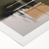 Abstract geometric rolled canvas art featuring vibrant blue, orange, and yellow shapes, elegantly packaged in a protective cardboard tube for easy shipping.