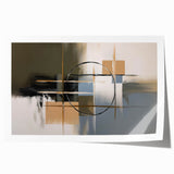 Abstract geometric rolled print showcasing vibrant blue and orange shapes on a textured background, elegantly packaged in a protective cardboard tube, perfect for modern decor.