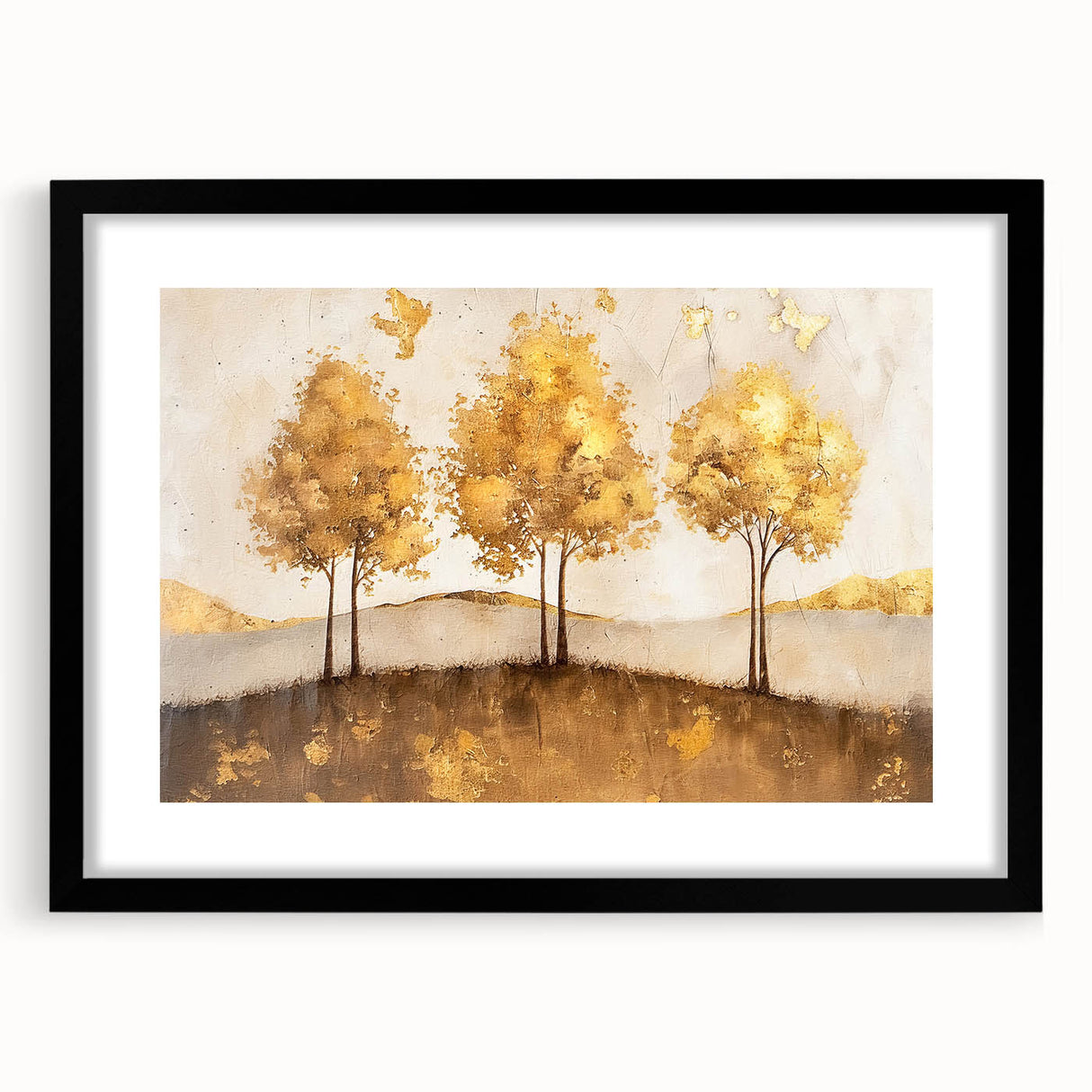 Abstract landscape wall art framed in black with a white mat, showcasing vibrant colors and fluid shapes, enhancing modern home decor aesthetics.
