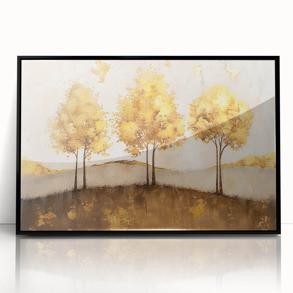 Framed abstract landscape wall art in black acrylic, showcasing vibrant colors and intricate details, perfect for modern home decor and artistic interiors.