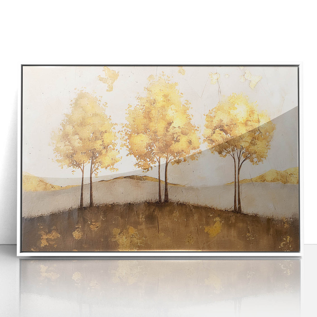 Framed abstract landscape wall art featuring vibrant colors and fluid shapes, set against a white background, ideal for modern home decor and interior design.