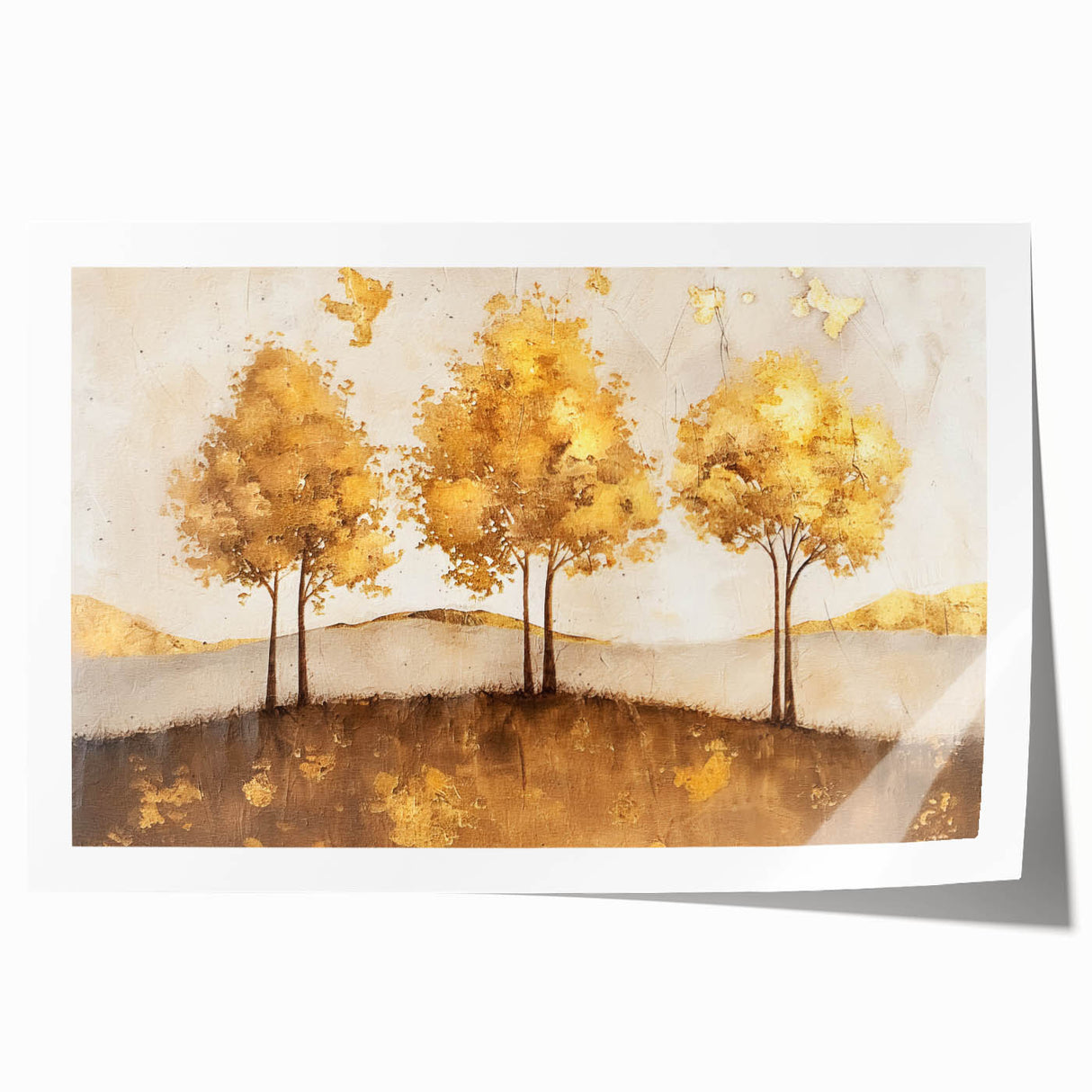 Vibrant abstract landscape wall art print showcasing swirling colors of blue, orange, and green, ideal for modern home decor and artistic spaces. Perfectly rolled for easy display or gifting.