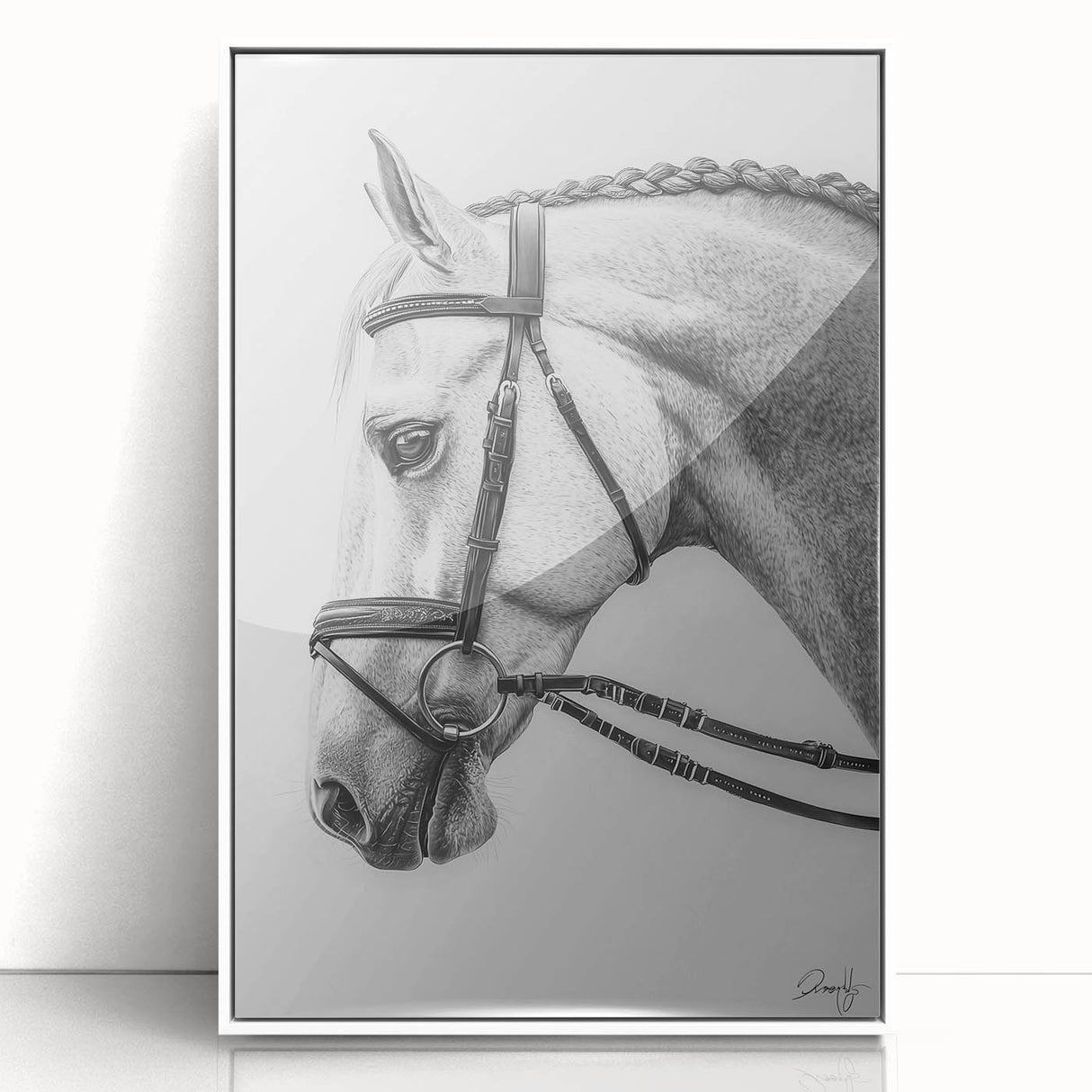 Framed acrylic artwork showcasing a vibrant animal design, featuring a white frame and a clear front view. Ideal for modern home decor and animal lovers.
