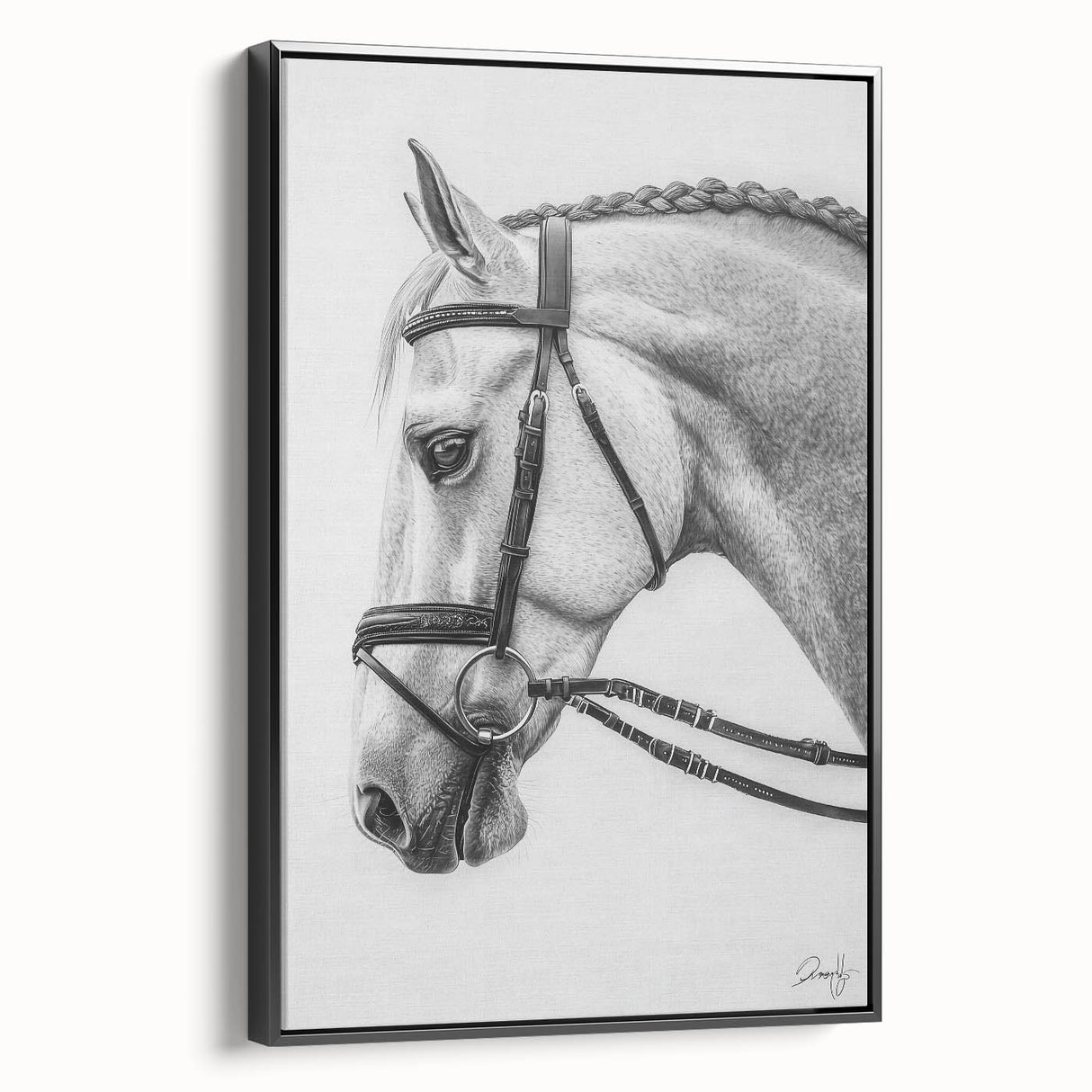 Framed canvas artwork showcasing a vibrant animal design in a modern black frame. The side view highlights the frame's sleek profile, perfect for contemporary decor.