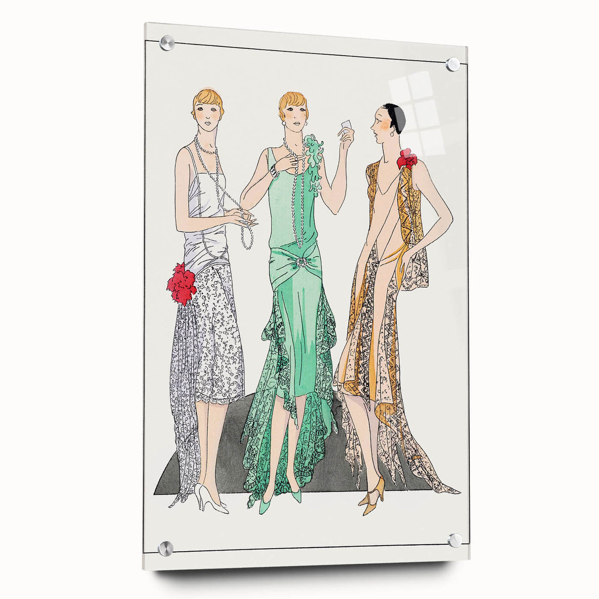 Chic Art Deco Wall Art - Trio of Stylish Women in Vintage Evening Gowns