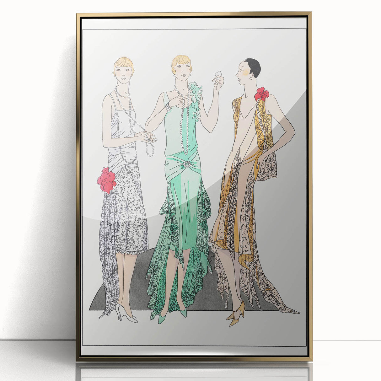 Chic Art Deco Wall Art - Trio of Stylish Women in Vintage Evening Gowns