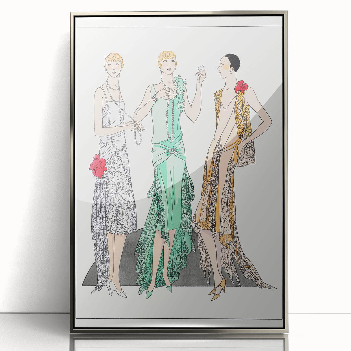 Chic Art Deco Wall Art - Trio of Stylish Women in Vintage Evening Gowns