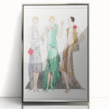 Chic Art Deco Wall Art - Trio of Stylish Women in Vintage Evening Gowns