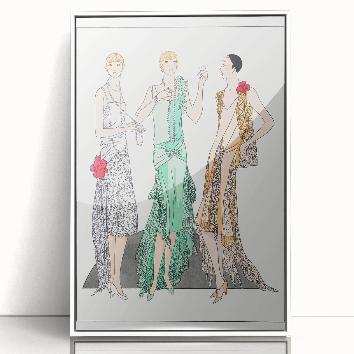 Chic Art Deco Wall Art - Trio of Stylish Women in Vintage Evening Gowns