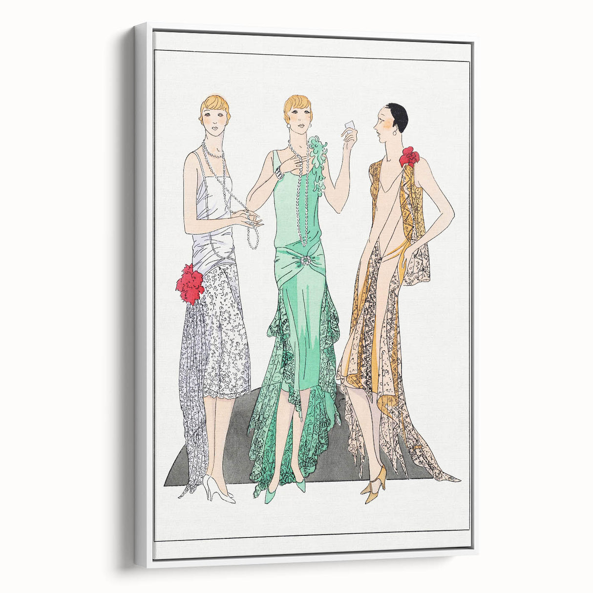 Chic Art Deco Wall Art - Trio of Stylish Women in Vintage Evening Gowns