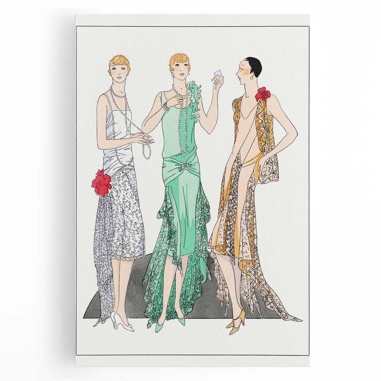 Chic Art Deco Wall Art - Trio of Stylish Women in Vintage Evening Gowns