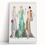 Chic Art Deco Wall Art - Trio of Stylish Women in Vintage Evening Gowns