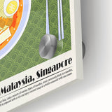 Mid-century modernist large abstract wall art depicting various food dishes in vibrant colors, printed on acrylic glass.