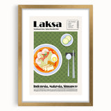 Extra large abstract art print featuring textured food dishes in muted earth tones, framed in gold.