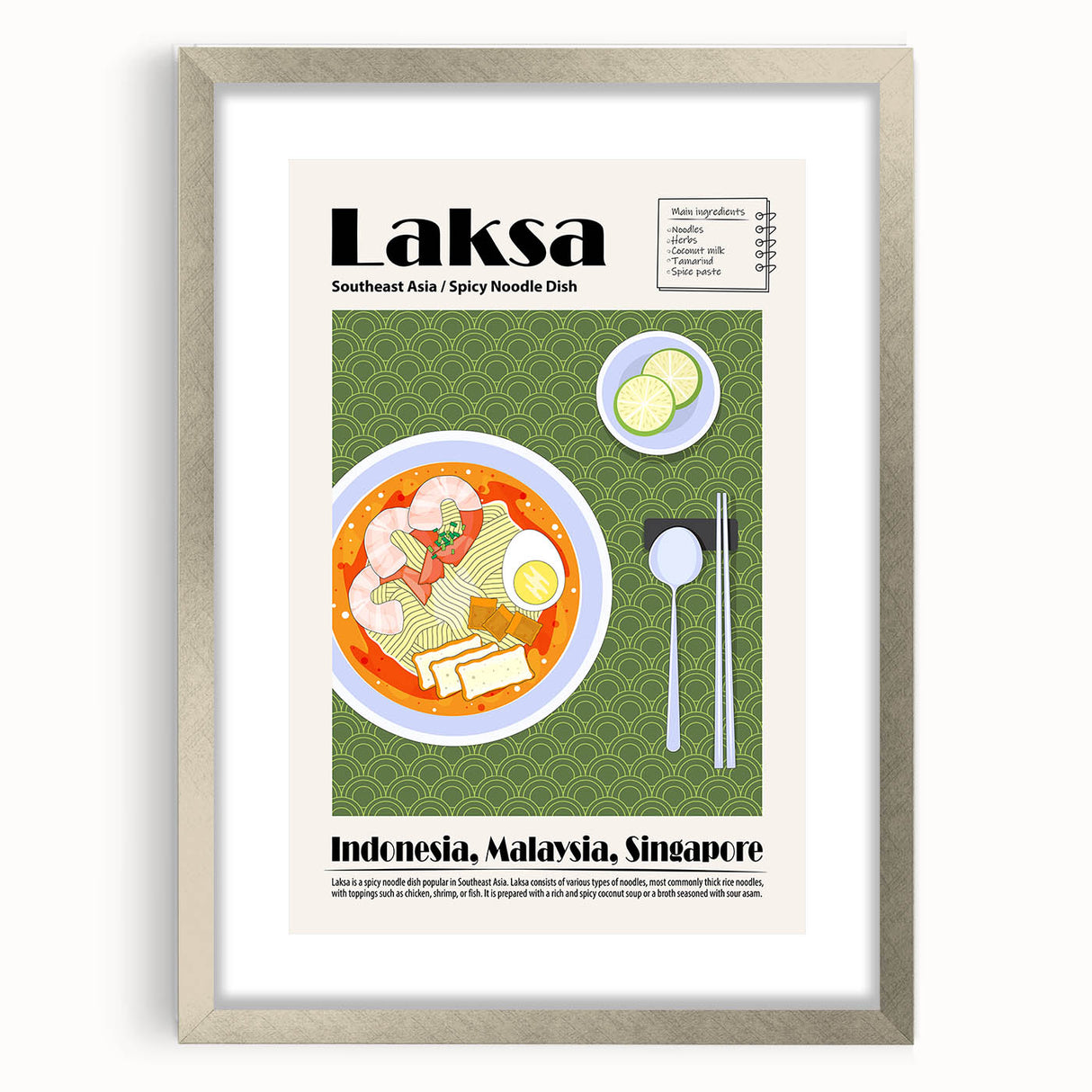 Textured art depicting abstract food dishes in muted earth tones, framed in silver, ideal for dining room or kitchen decor.