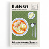 Large black and white canvas featuring assorted detailed food dishes, suitable for kitchen wall art.