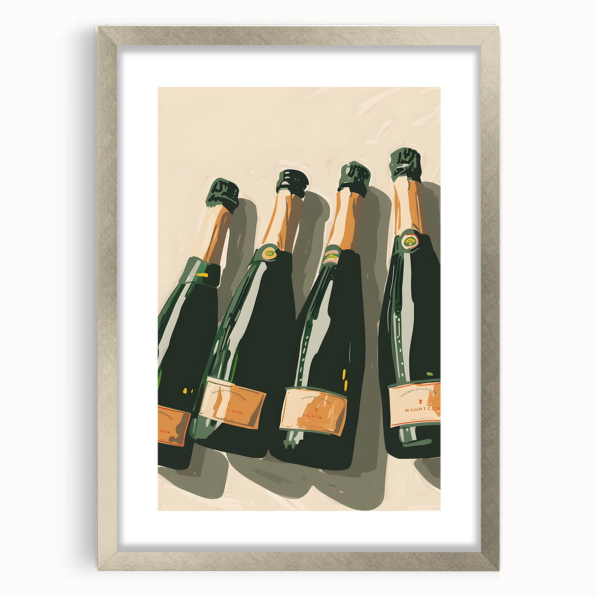 Textured abstract art print in muted earth tones on a silver-framed canvas, ideal for bedroom wall decor.