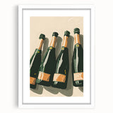 Abstract art print featuring swirls of orange and teal, framed in white, suitable for dining room or bedroom decor.