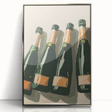 Mid-century modernist art featuring assorted fruits in vibrant colors on a silver-framed acrylic print.