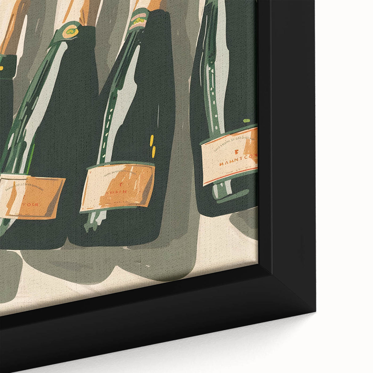 Extra large black wall art featuring colorful, textured food and drink motifs on framed canvas, ideal for living room decor.