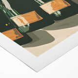 Art deco poster featuring a stylized cocktail glass, rendered in bold black and golden tones on a rolled canvas.